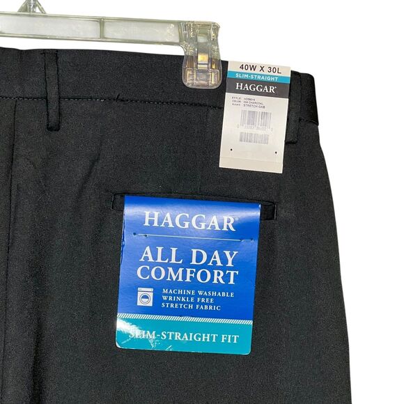 Haggar Pants Mens 40x30 Gray Slim Straight Fit Flex Waist All Day Comfort NEW - Picture 9 of 10